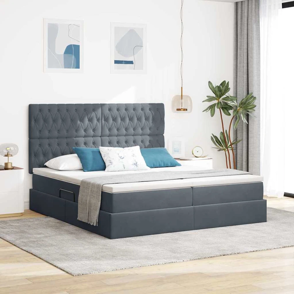 LED saugojimo lova su čiužiniu Tamsiai pilka 180 x 200 cm