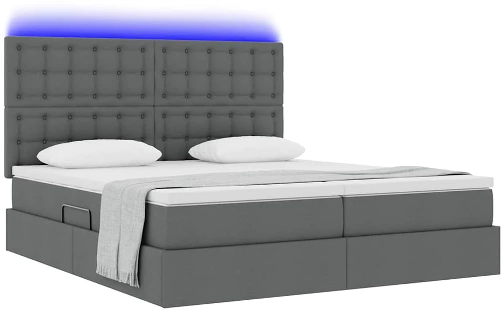 LED saugojimo lova su čiužiniu Tamsiai pilka 180 x 200 cm
