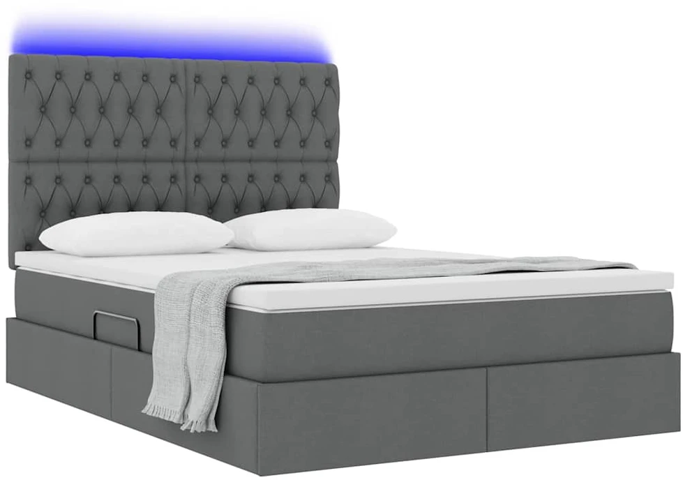 LED saugojimo lova su čiužiniu Tamsiai pilka 140 x 190 cm