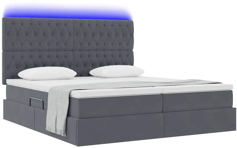 LED saugojimo lova su čiužiniu Tamsiai pilka 180 x 200 cm