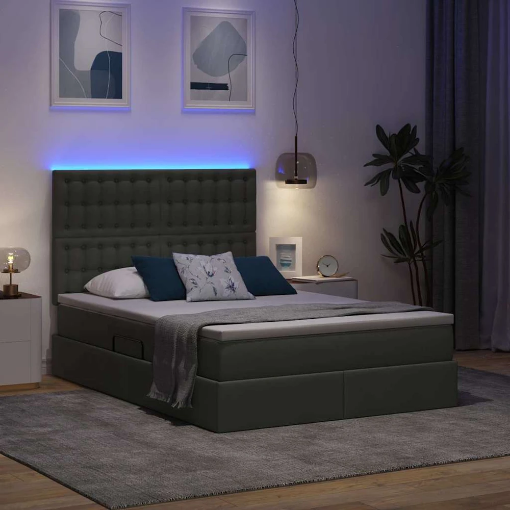LED saugojimo lova su čiužiniu Tamsiai pilka 140 x 190 cm