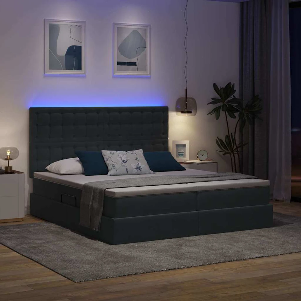 LED saugojimo lova su čiužiniu Tamsiai pilka 200 x 200 cm