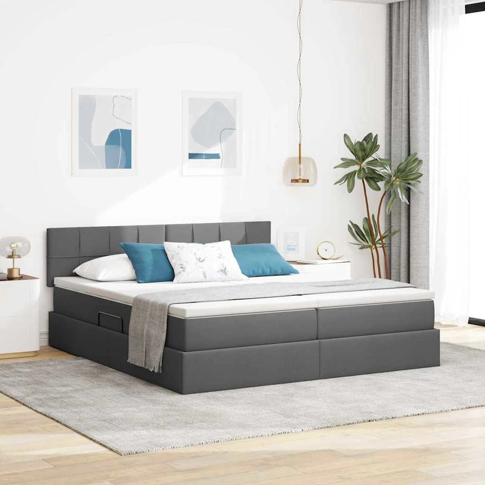 LED saugojimo lova su čiužiniu Tamsiai pilka 180 x 200 cm