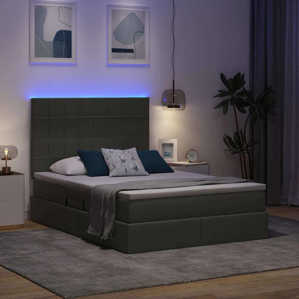 LED saugojimo lova su čiužiniu Tamsiai pilka 140 x 190 cm