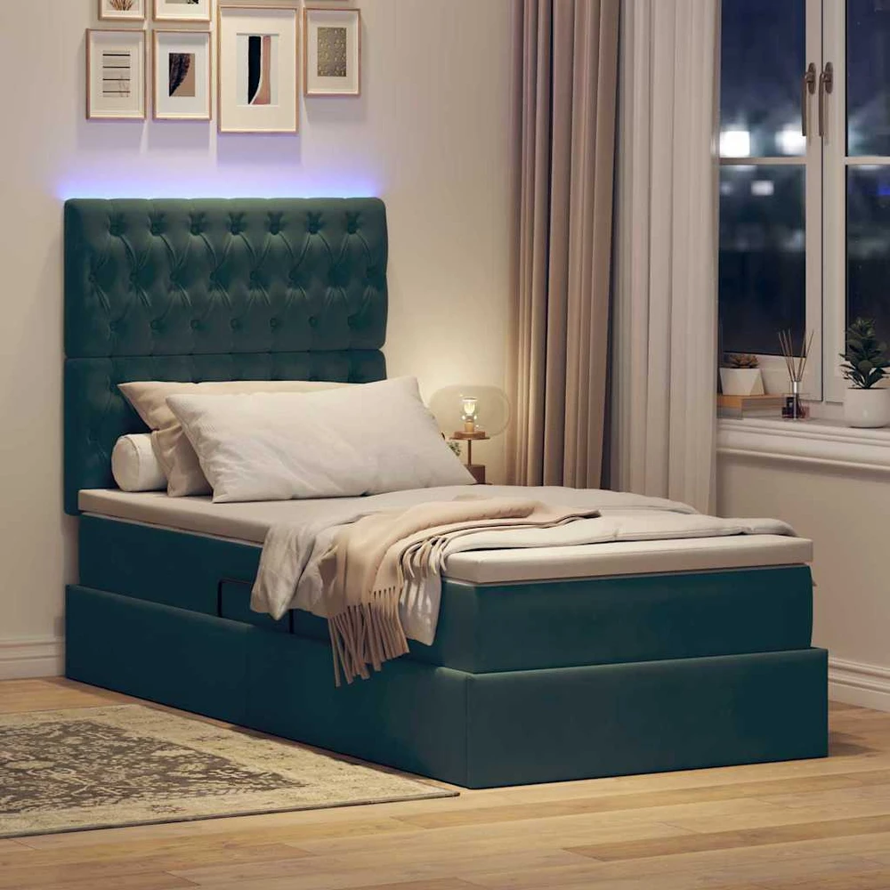 LED saugojimo lova su čiužiniu Tamsiai žalia 100 x 200 cm