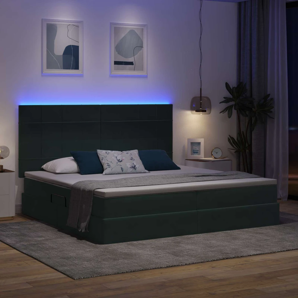 LED saugojimo lova su čiužiniu Tamsiai žalia 200 x 200 cm