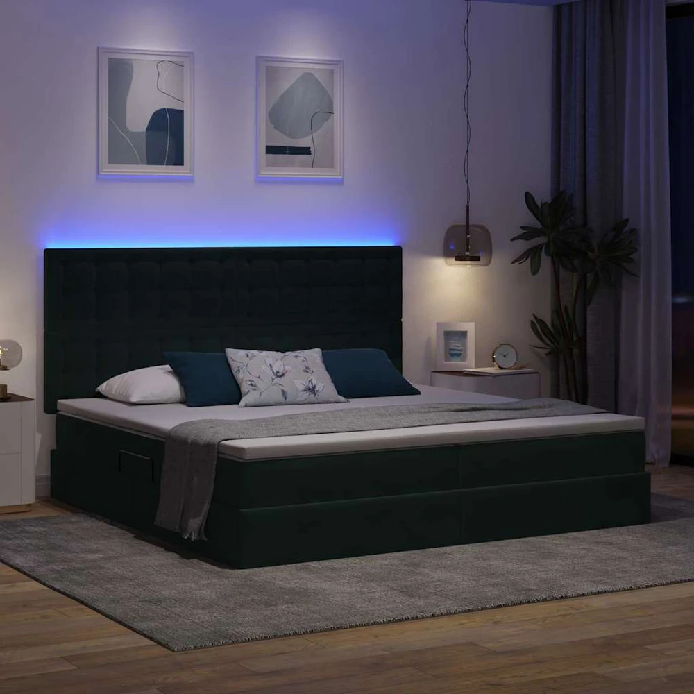 LED saugojimo lova su čiužiniu Tamsiai žalia 200 x 200 cm