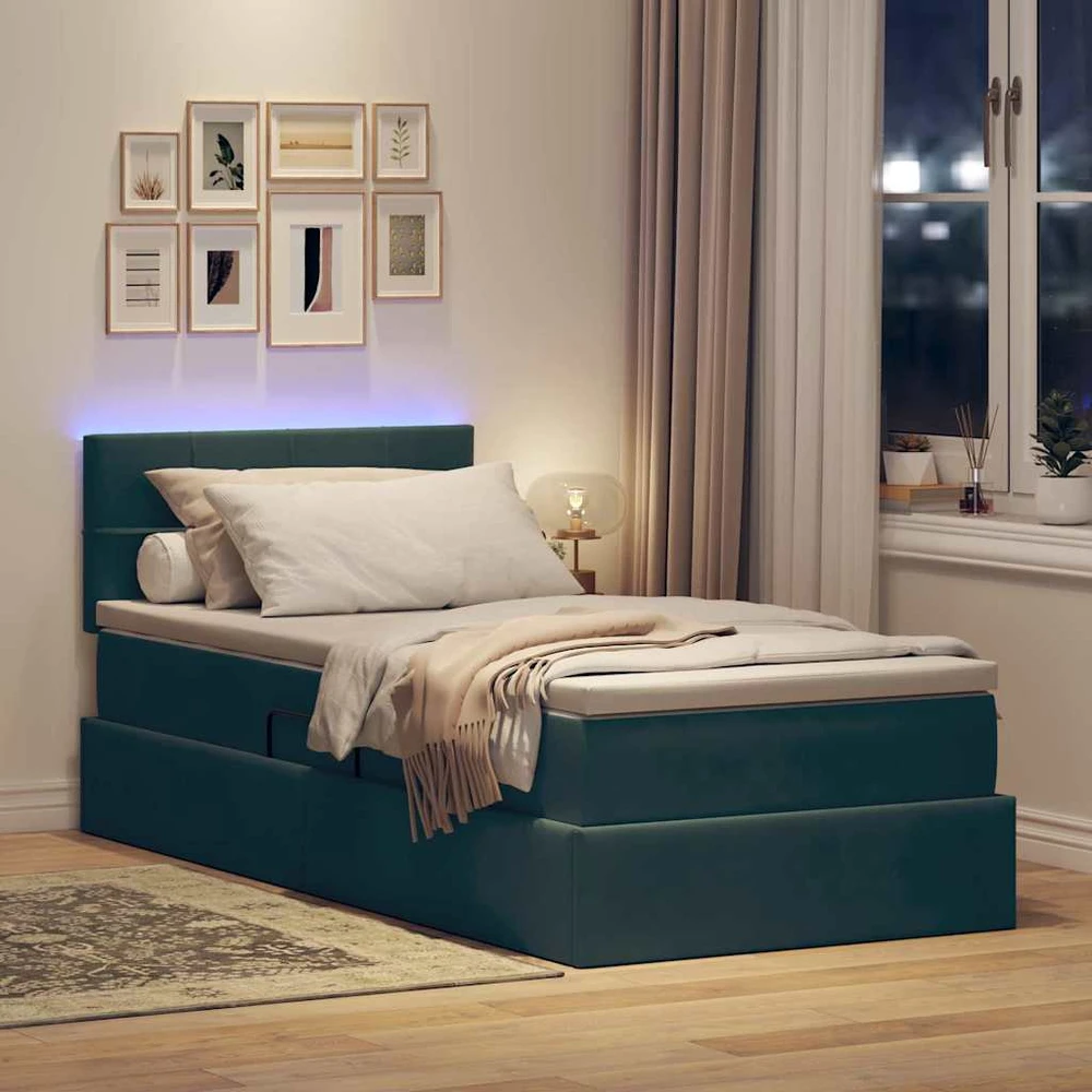 LED saugojimo lova su čiužiniu Tamsiai žalia 90 x 190 cm