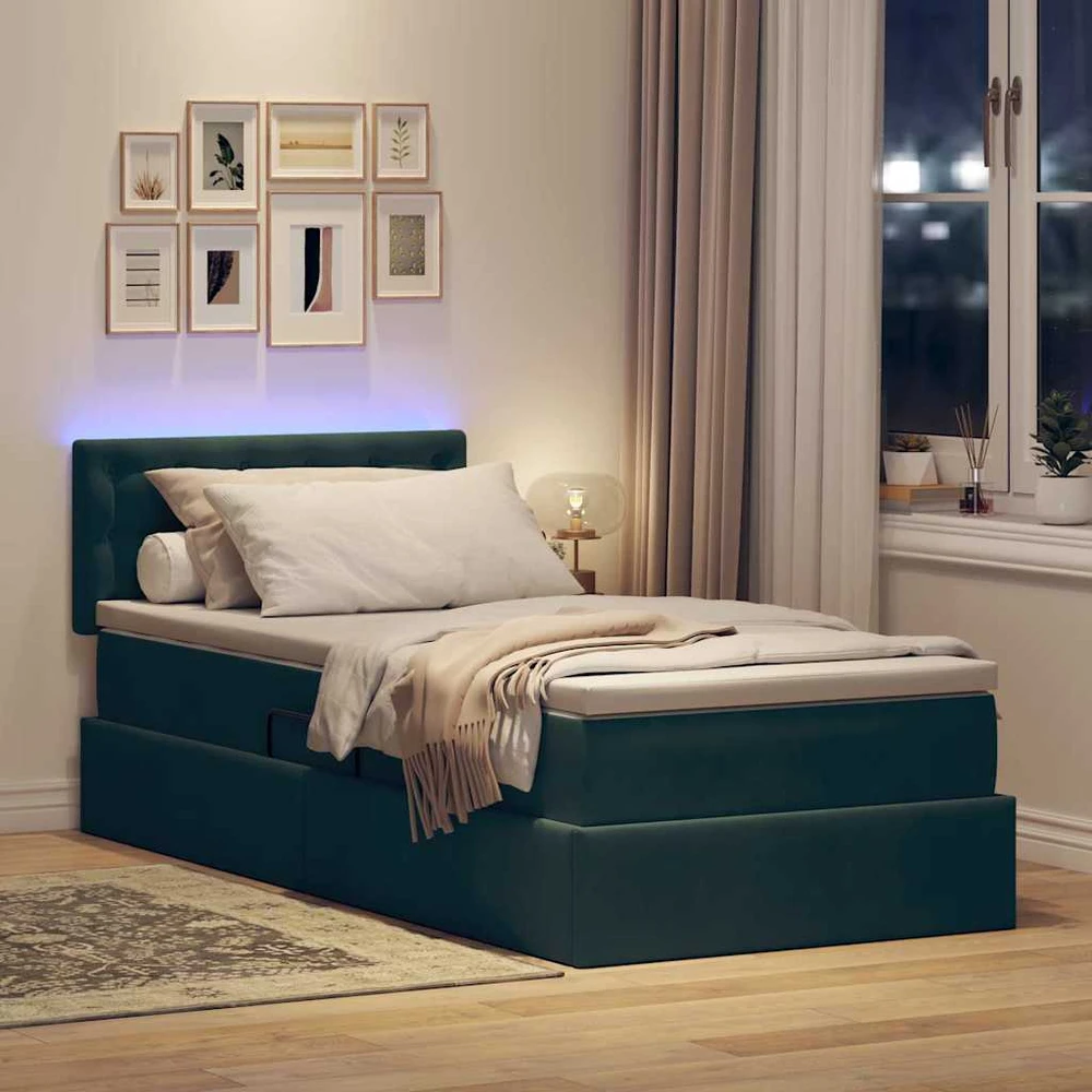 LED saugojimo lova su čiužiniu Tamsiai žalia 90 x 190 cm