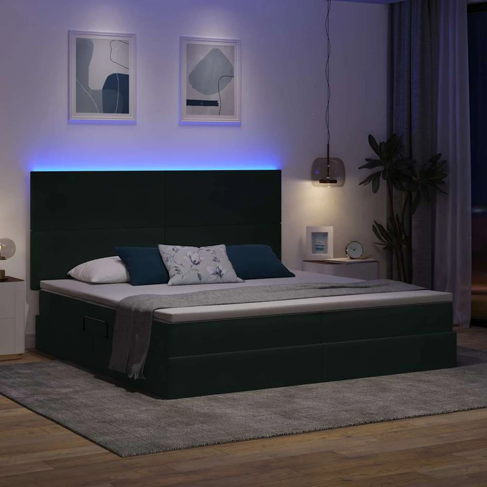 LED saugojimo lova su čiužiniu Tamsiai žalia 200 x 200 cm