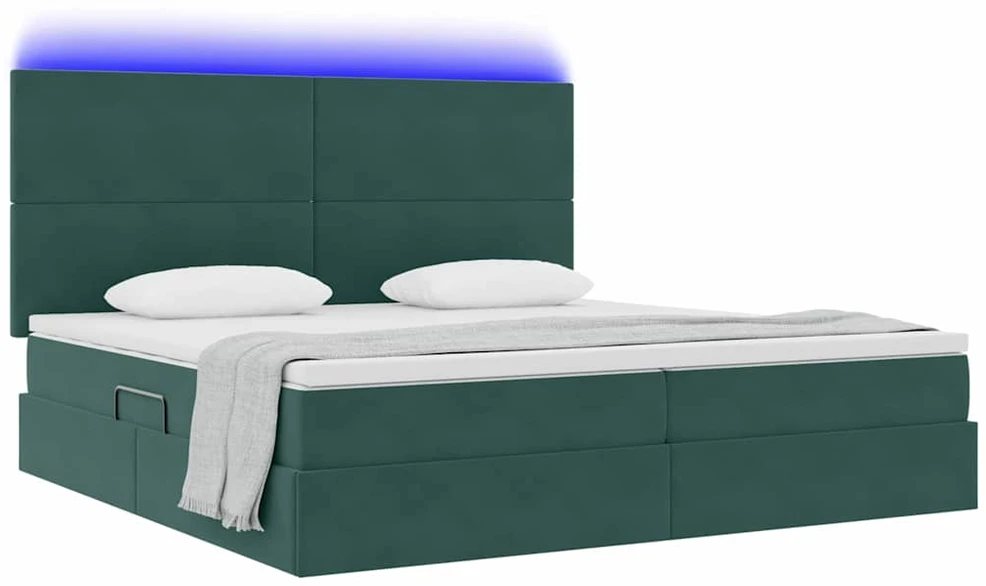 LED saugojimo lova su čiužiniu Tamsiai žalia 200 x 200 cm
