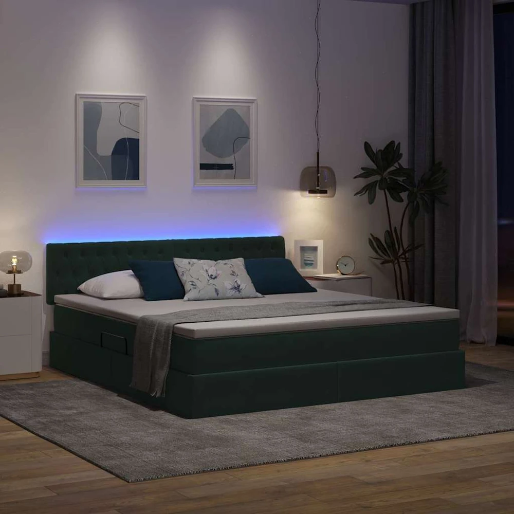 LED saugojimo lova su čiužiniu Tamsiai žalia 180 x 200 cm