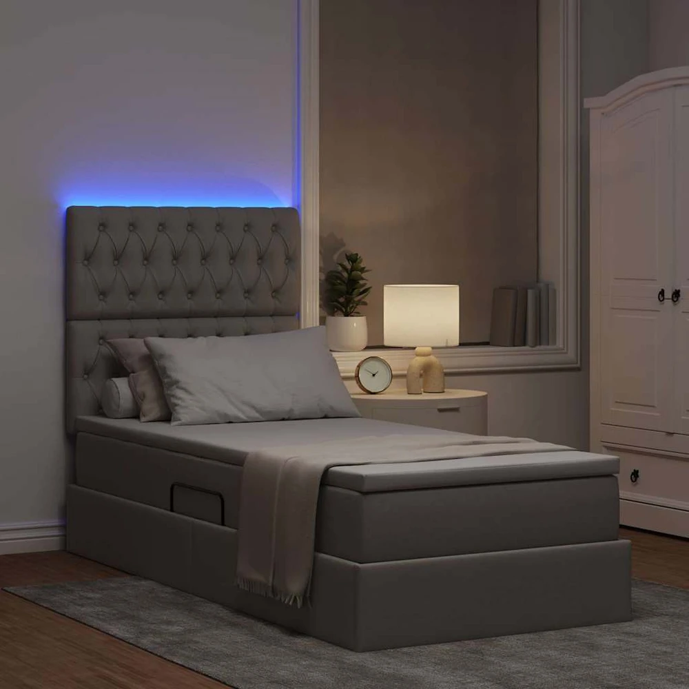 LED saugojimo lova su čiužiniu Taupe 100 x 200 cm Audinys