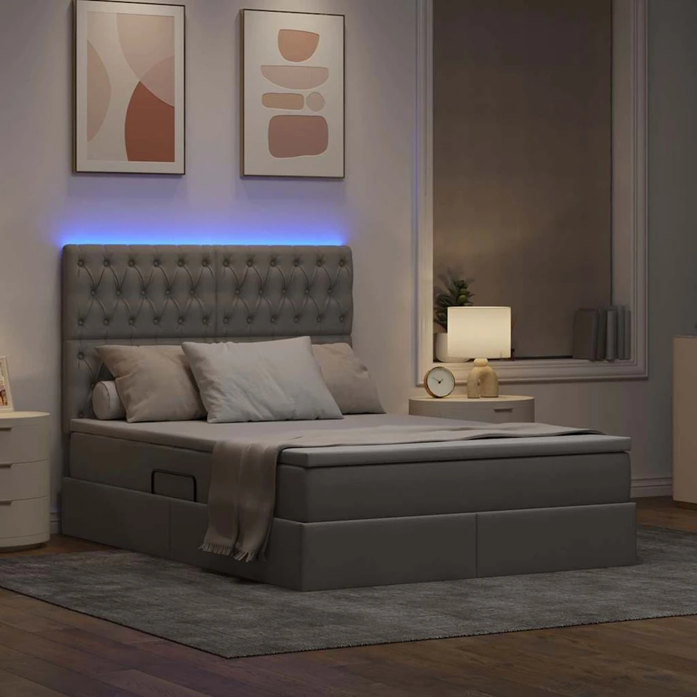 LED saugojimo lova su čiužiniu Taupe 140 x 200 cm Audinys
