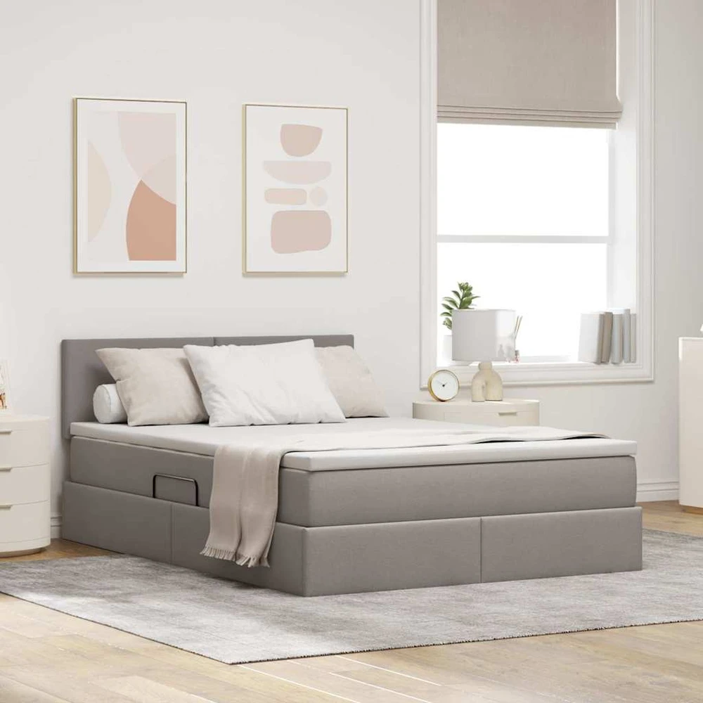 LED saugojimo lova su čiužiniu Taupe 140 x 200 cm Audinys