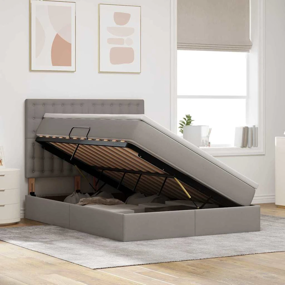 LED saugojimo lova su čiužiniu Taupe 140 x 200 cm Audinys