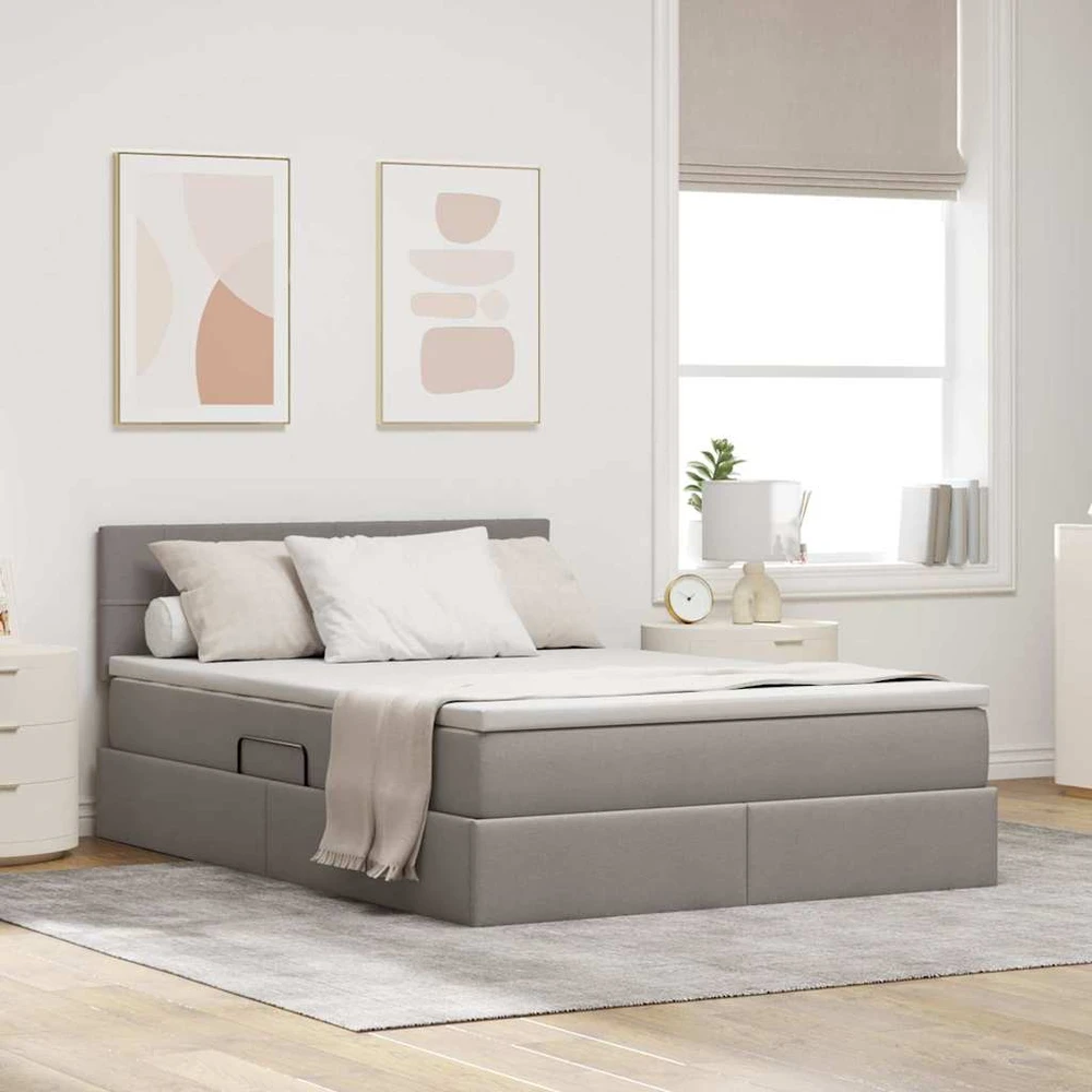 LED saugojimo lova su čiužiniu Taupe 140 x 200 cm Audinys