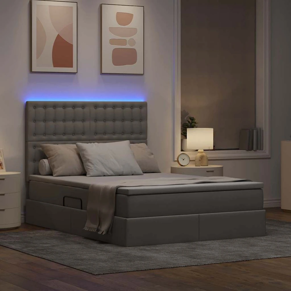LED saugojimo lova su čiužiniu Taupe 140 x 200 cm Audinys