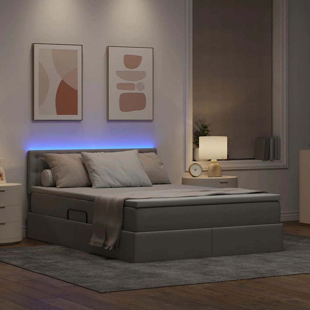 LED saugojimo lova su čiužiniu Taupe 140 x 200 cm Audinys
