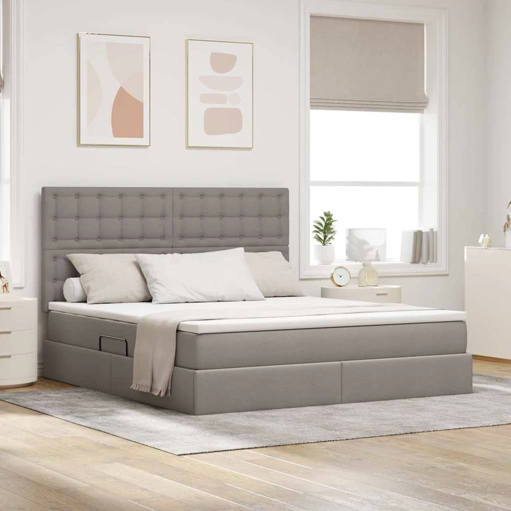 LED saugojimo lova su čiužiniu Taupe 180 x 200 cm Audinys