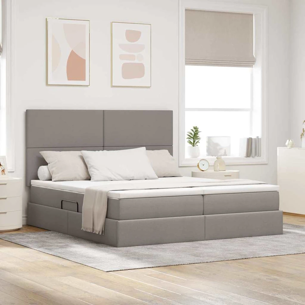 LED saugojimo lova su čiužiniu Taupe 180 x 200 cm Audinys