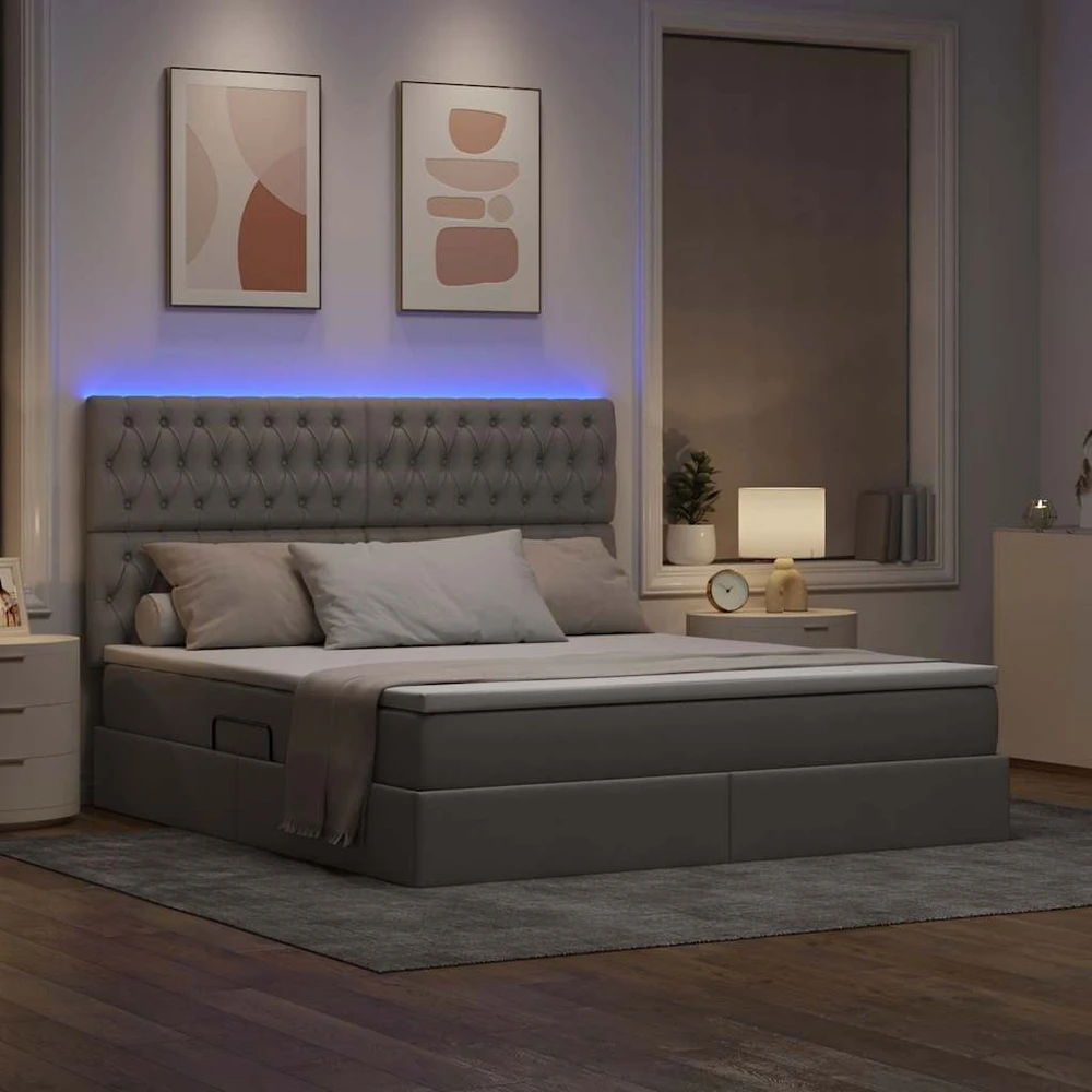 LED saugojimo lova su čiužiniu Taupe 180 x 200 cm Audinys