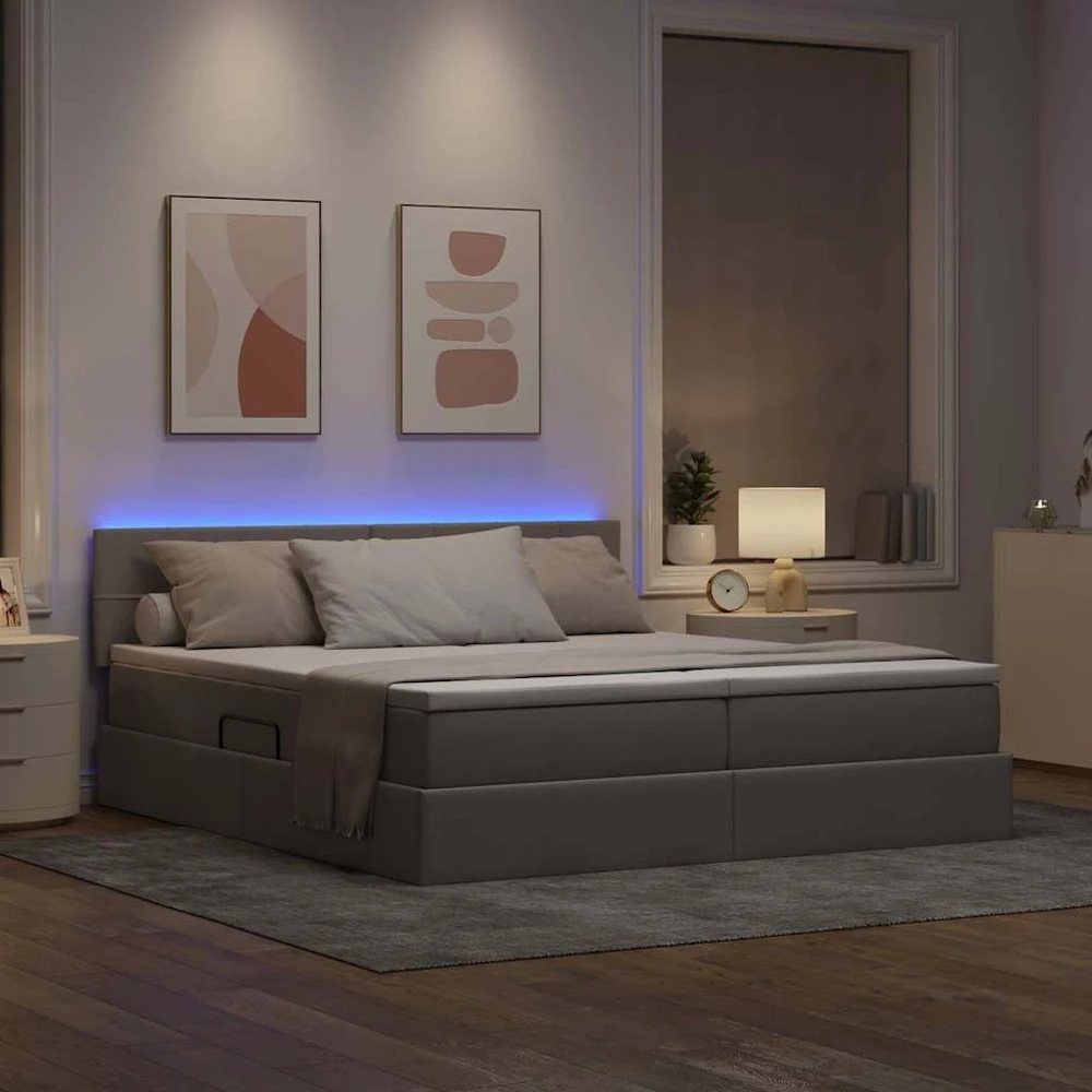 LED saugojimo lova su čiužiniu Taupe 180 x 200 cm Audinys