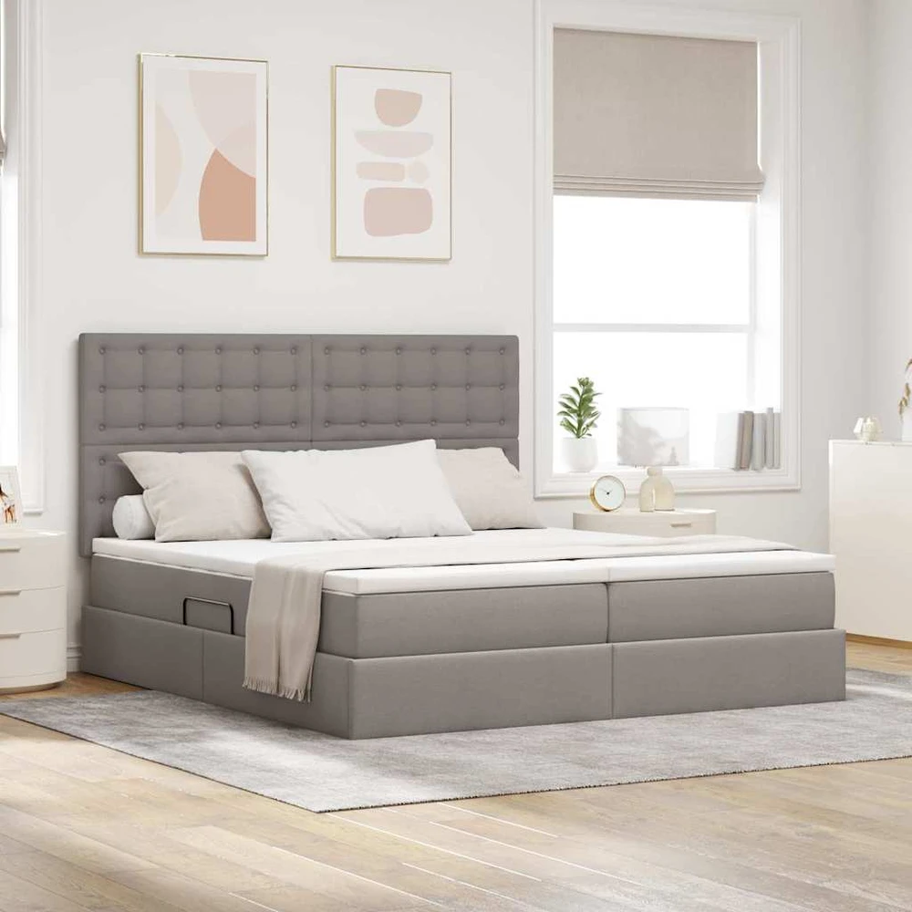 LED saugojimo lova su čiužiniu Taupe 180 x 200 cm Audinys