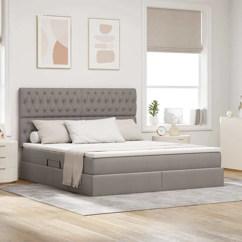 LED saugojimo lova su čiužiniu Taupe 180 x 200 cm Audinys