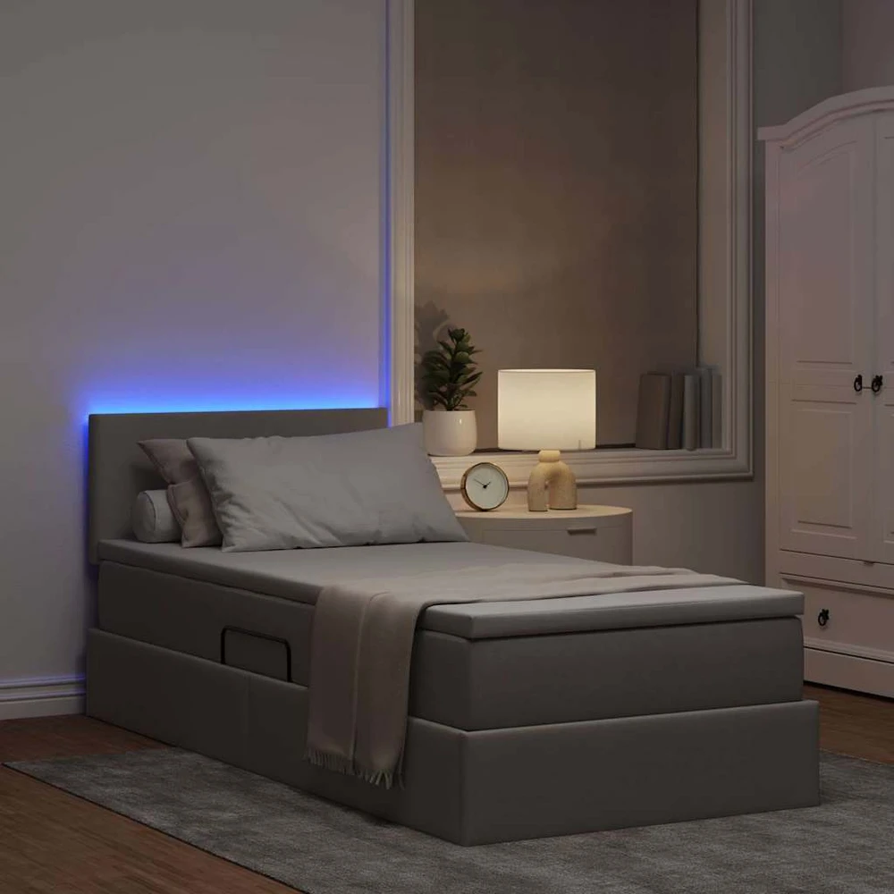 LED saugojimo lova su čiužiniu Taupe 90 x 200 cm Audinys