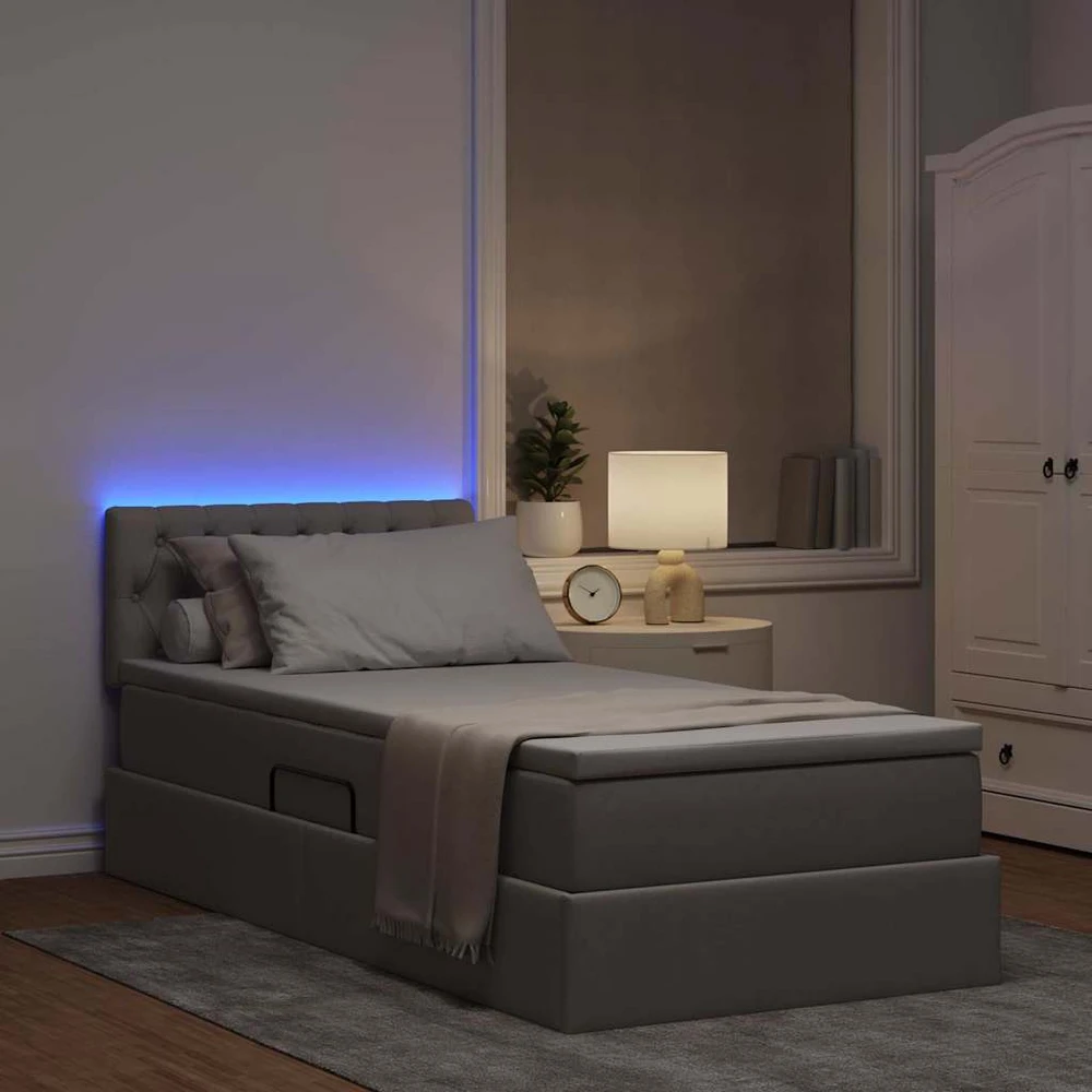 LED saugojimo lova su čiužiniu Taupe 90 x 200 cm Audinys