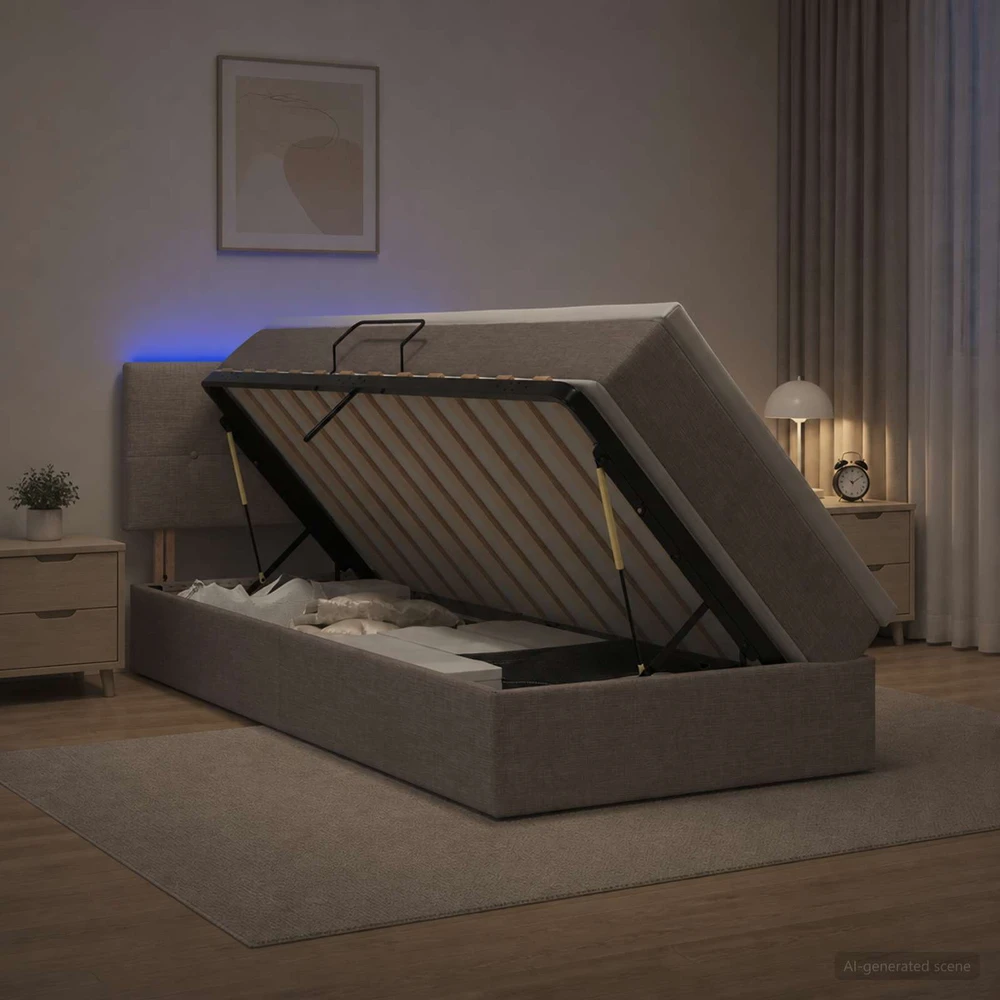 LED saugojimo lova su čiužiniu Taupe 90 x 200 cm Audinys