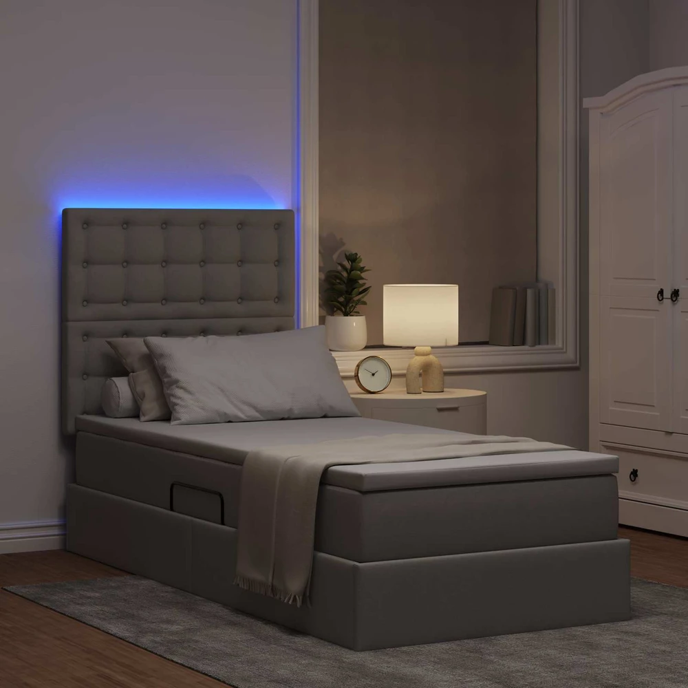 LED saugojimo lova su čiužiniu Taupe 90 x 200 cm Audinys
