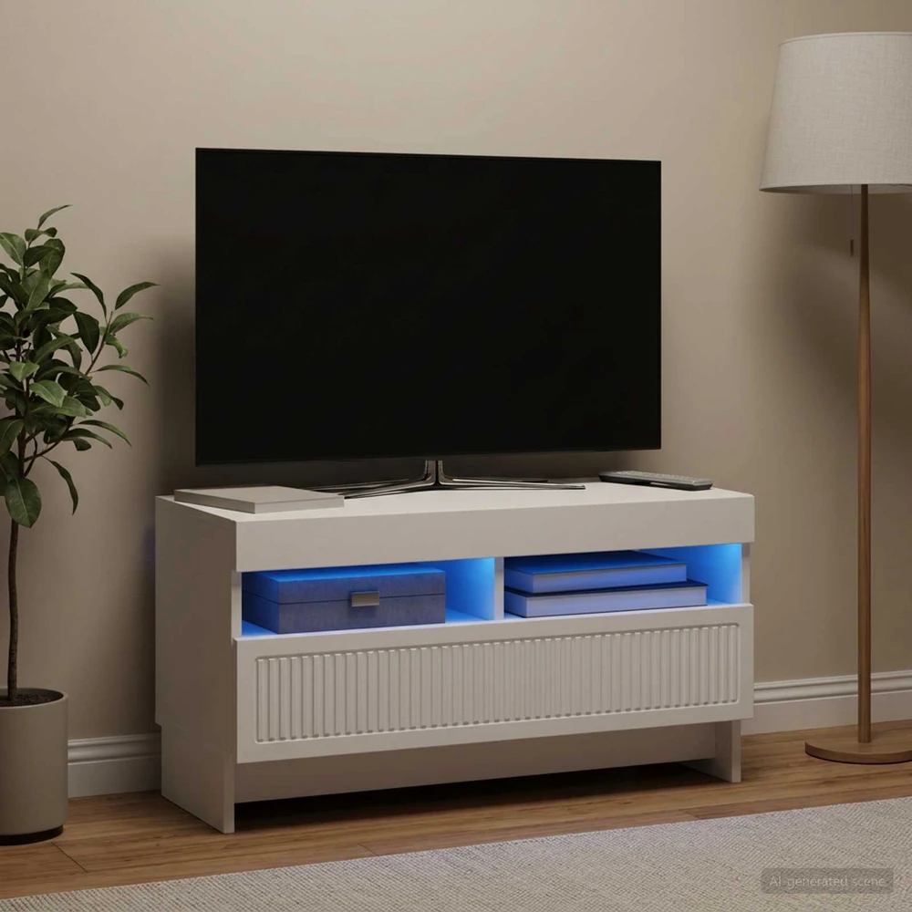 TV staliukas LED televizoriaus spintelė Balta Apdirbta mediena