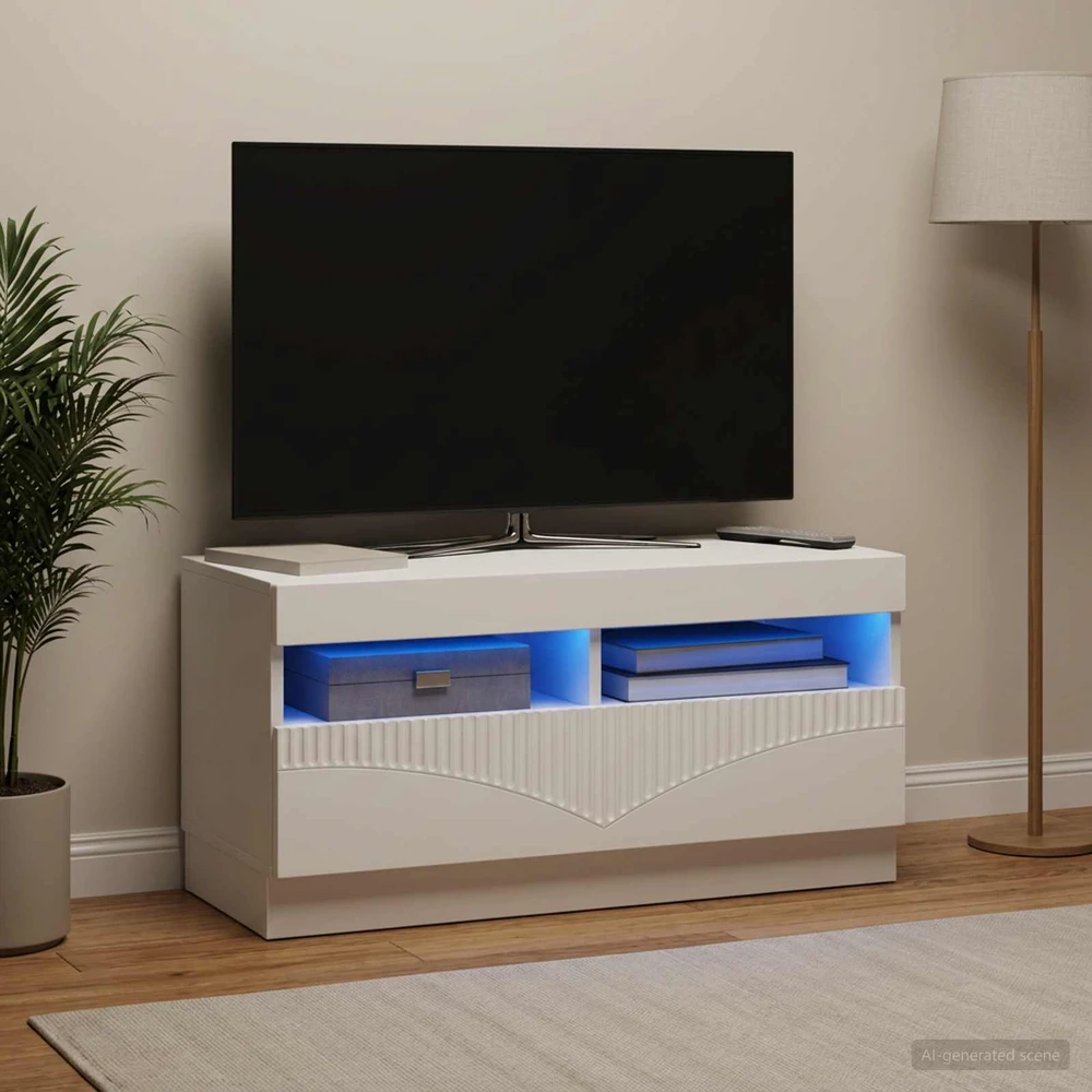 TV staliukas LED televizoriaus spintelė Balta Apdirbta mediena