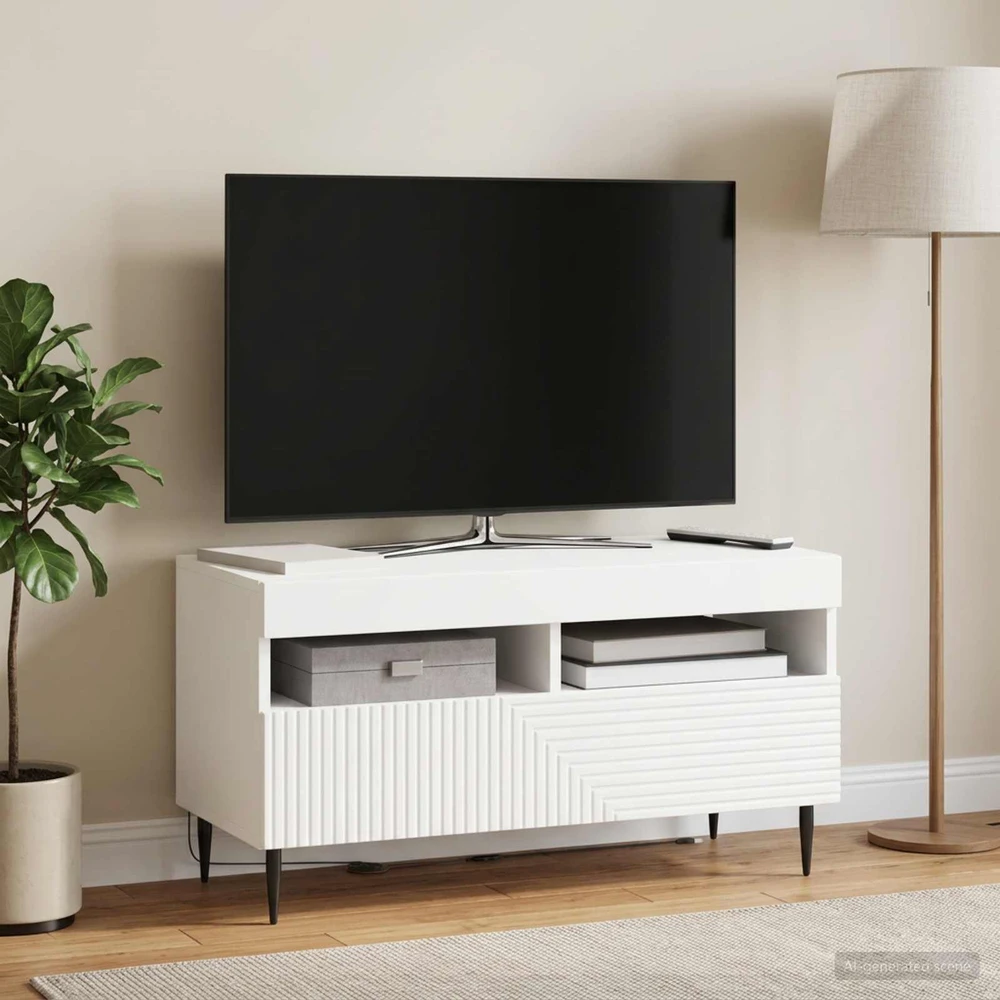 TV staliukas LED televizoriaus spintelė Balta Apdirbta mediena