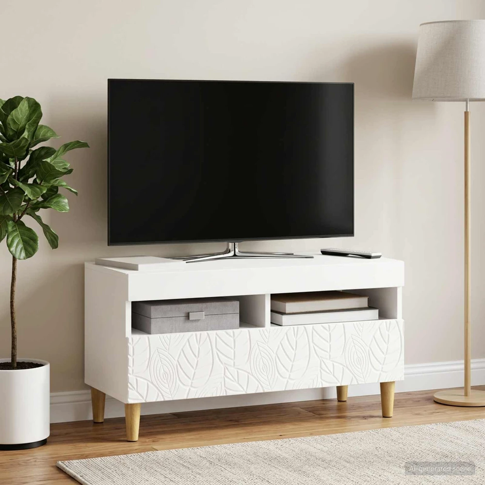 TV staliukas LED televizoriaus spintelė Balta Apdirbta mediena