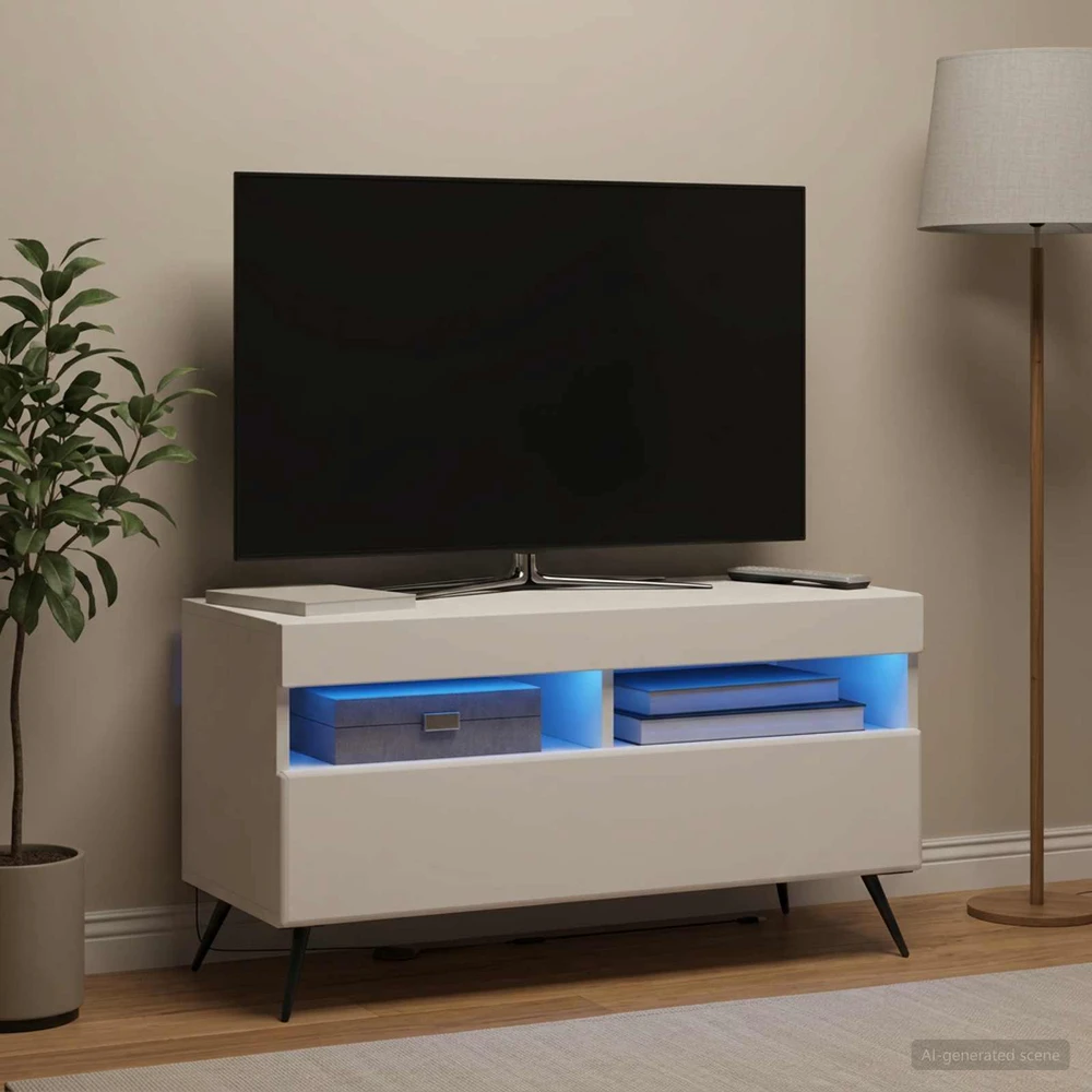 TV staliukas LED televizoriaus spintelė Balta Apdirbta mediena