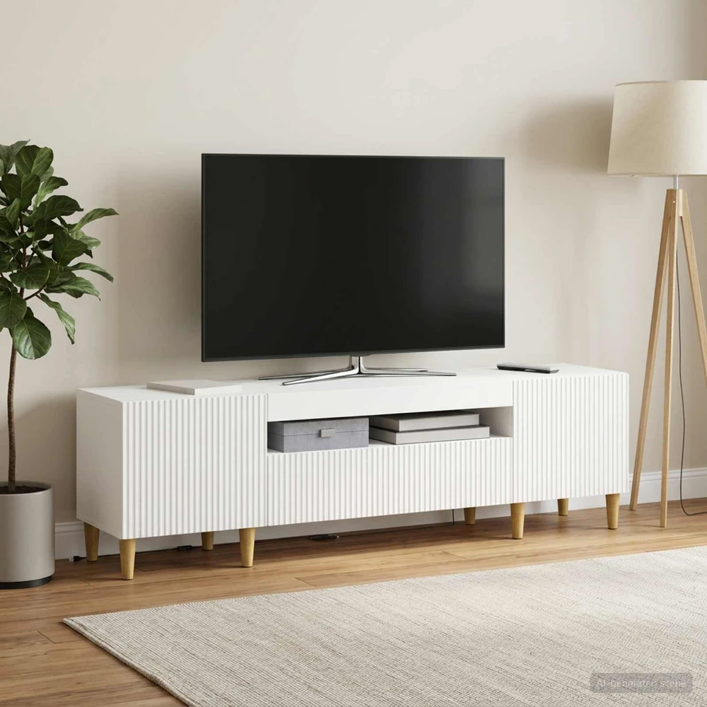 TV staliukas LED televizoriaus spintelė Balta Apdirbta mediena
