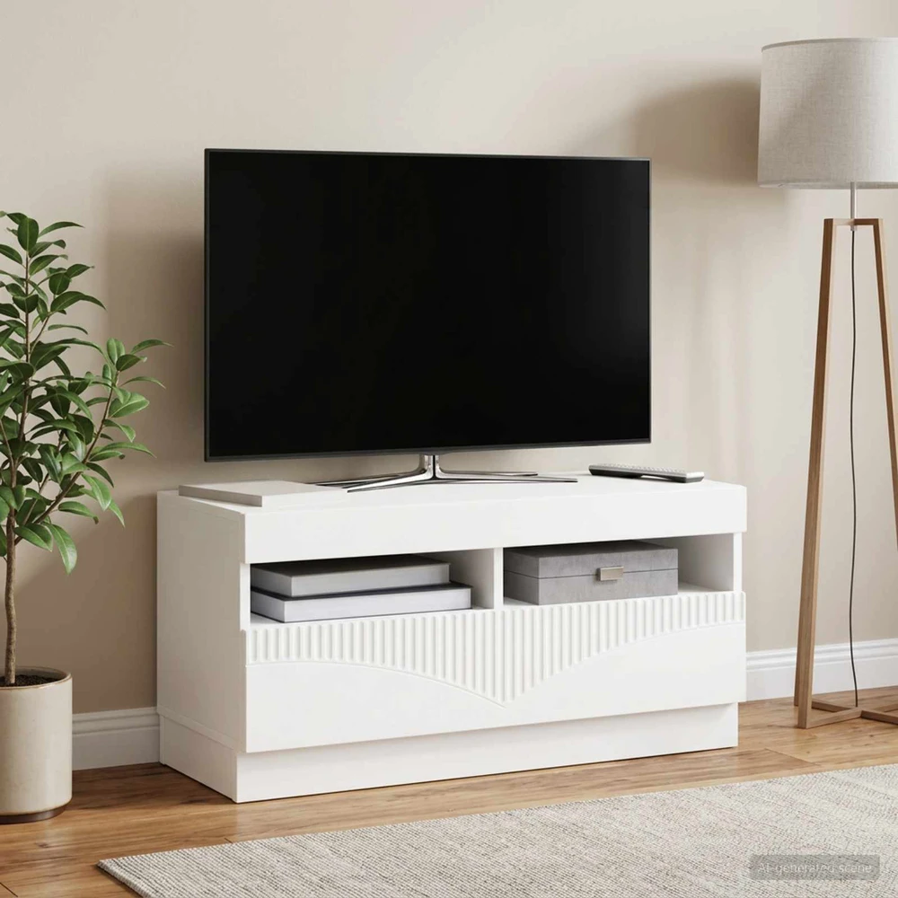 TV staliukas LED televizoriaus spintelė Balta Apdirbta mediena