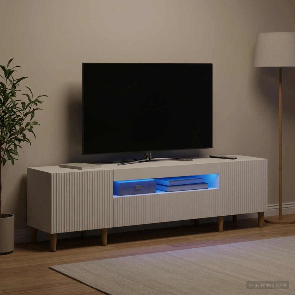 TV staliukas LED televizoriaus spintelė Balta Apdirbta mediena