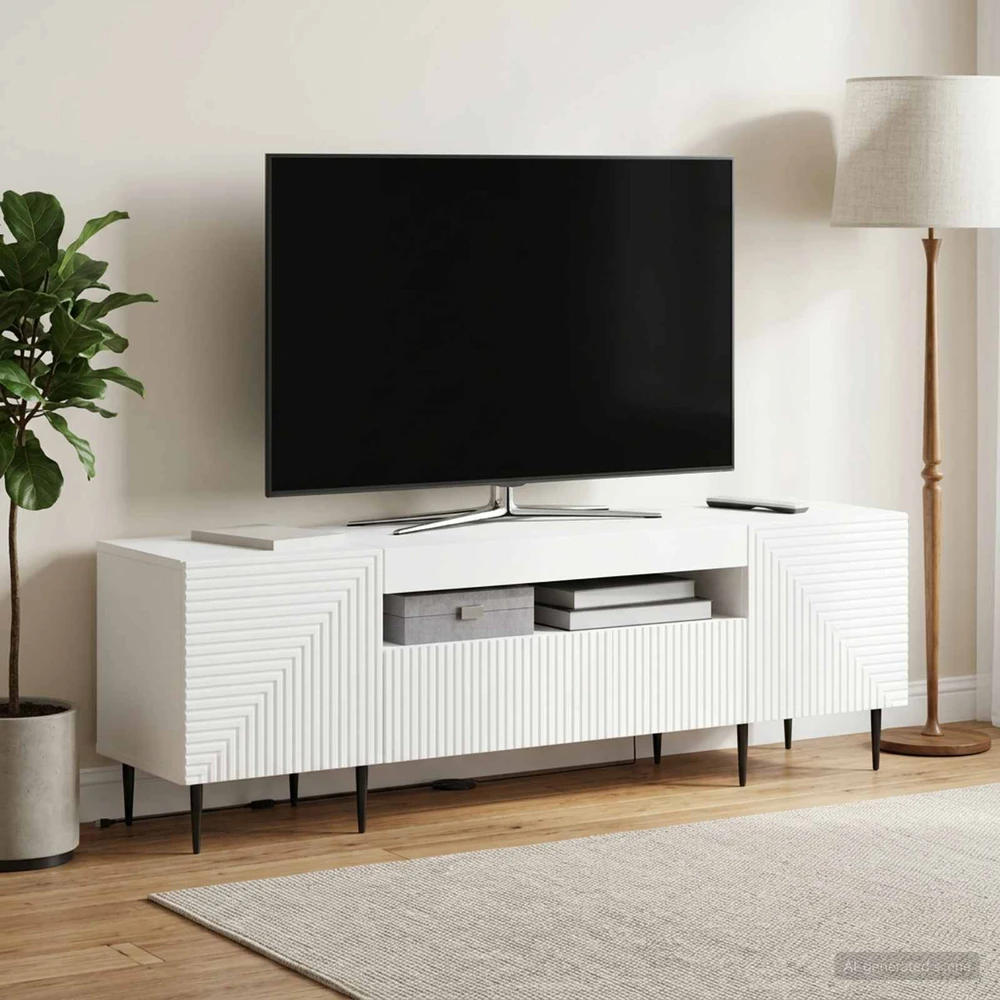 TV staliukas LED televizoriaus spintelė Balta Apdirbta mediena