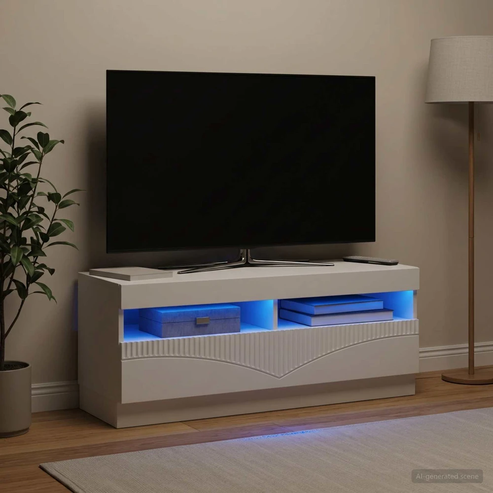 TV staliukas LED televizoriaus spintelė Balta Apdirbta mediena