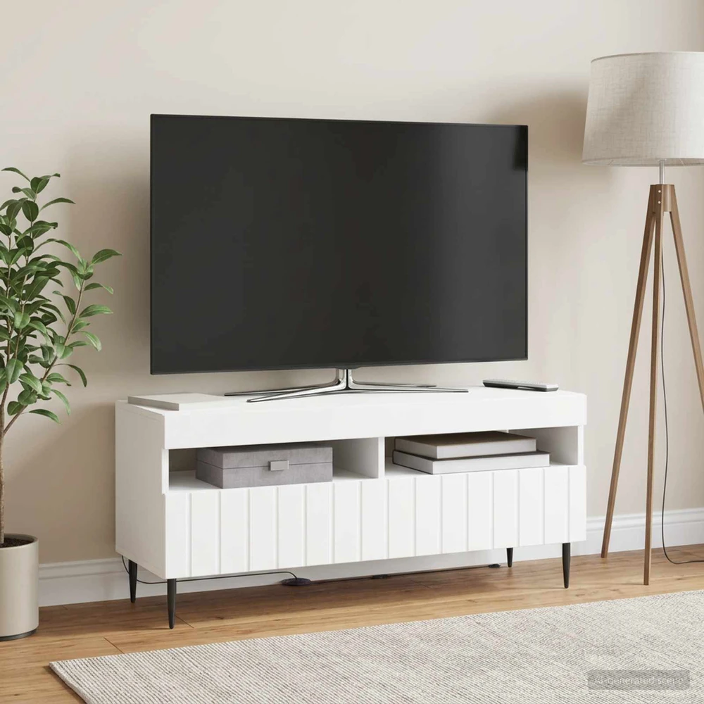 TV staliukas LED televizoriaus spintelė Balta Apdirbta mediena