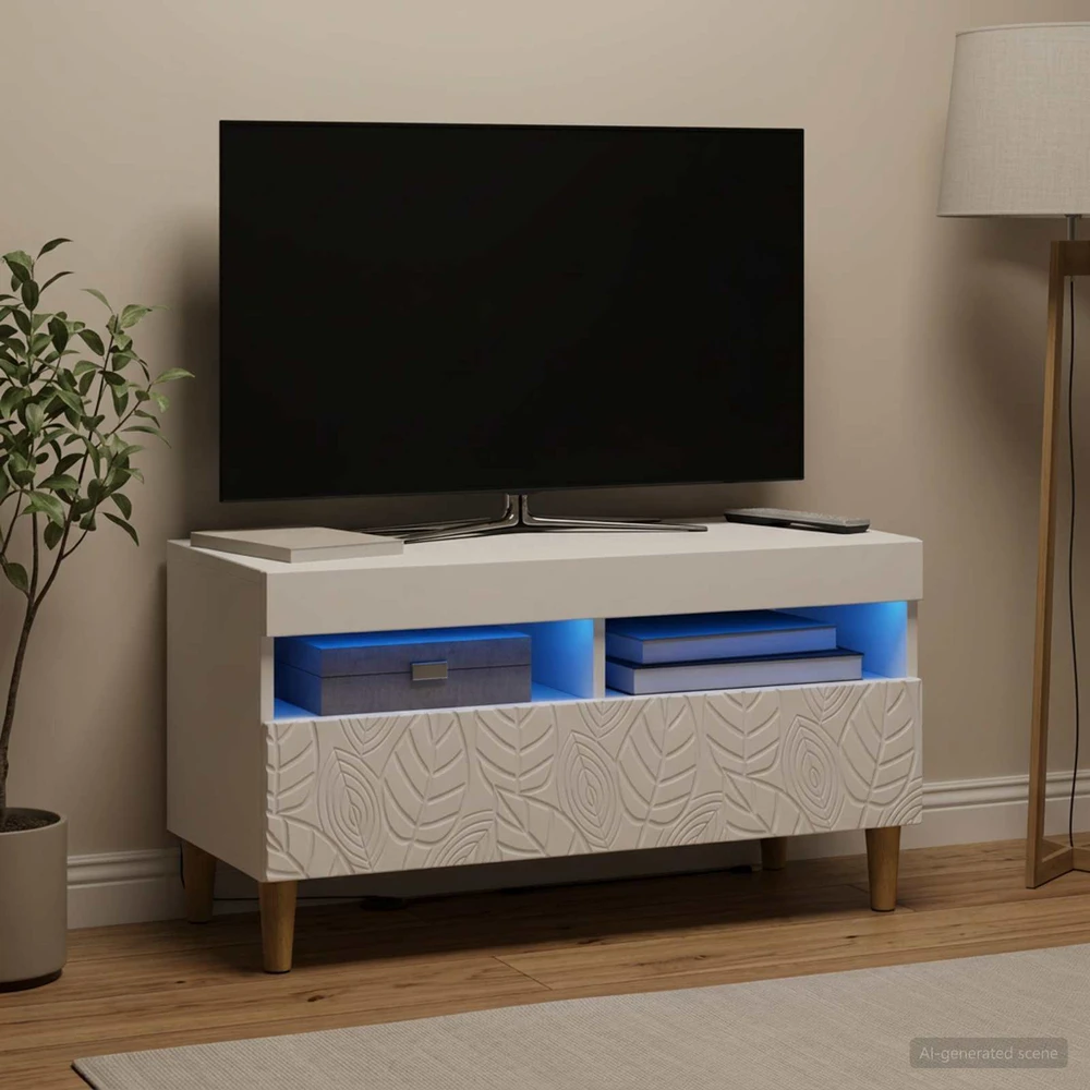 TV staliukas LED televizoriaus spintelė Balta Apdirbta mediena