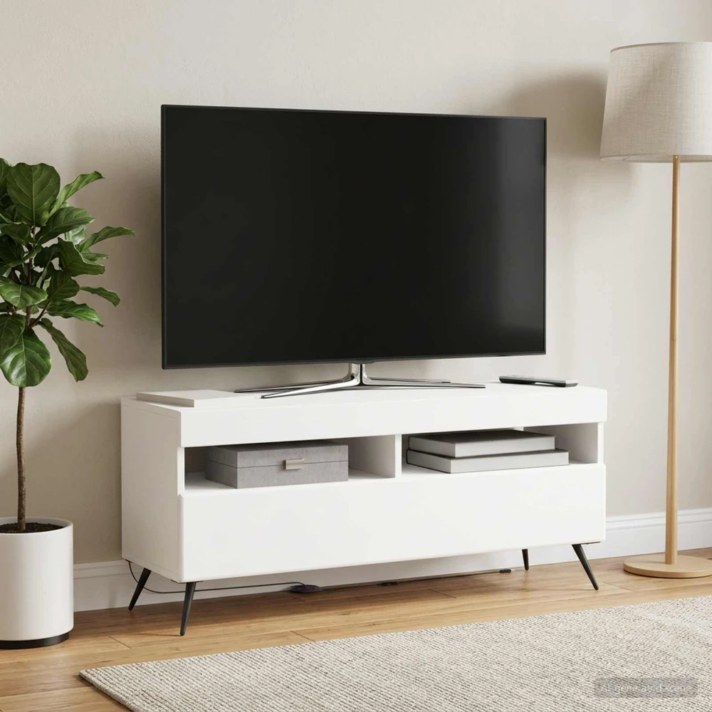 TV staliukas LED televizoriaus spintelė Balta Apdirbta mediena
