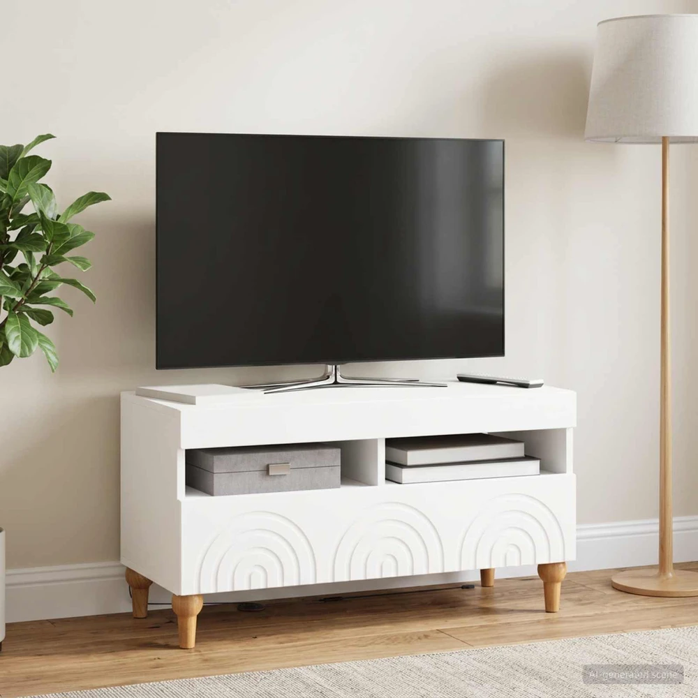 TV staliukas LED televizoriaus spintelė Balta Apdirbta mediena