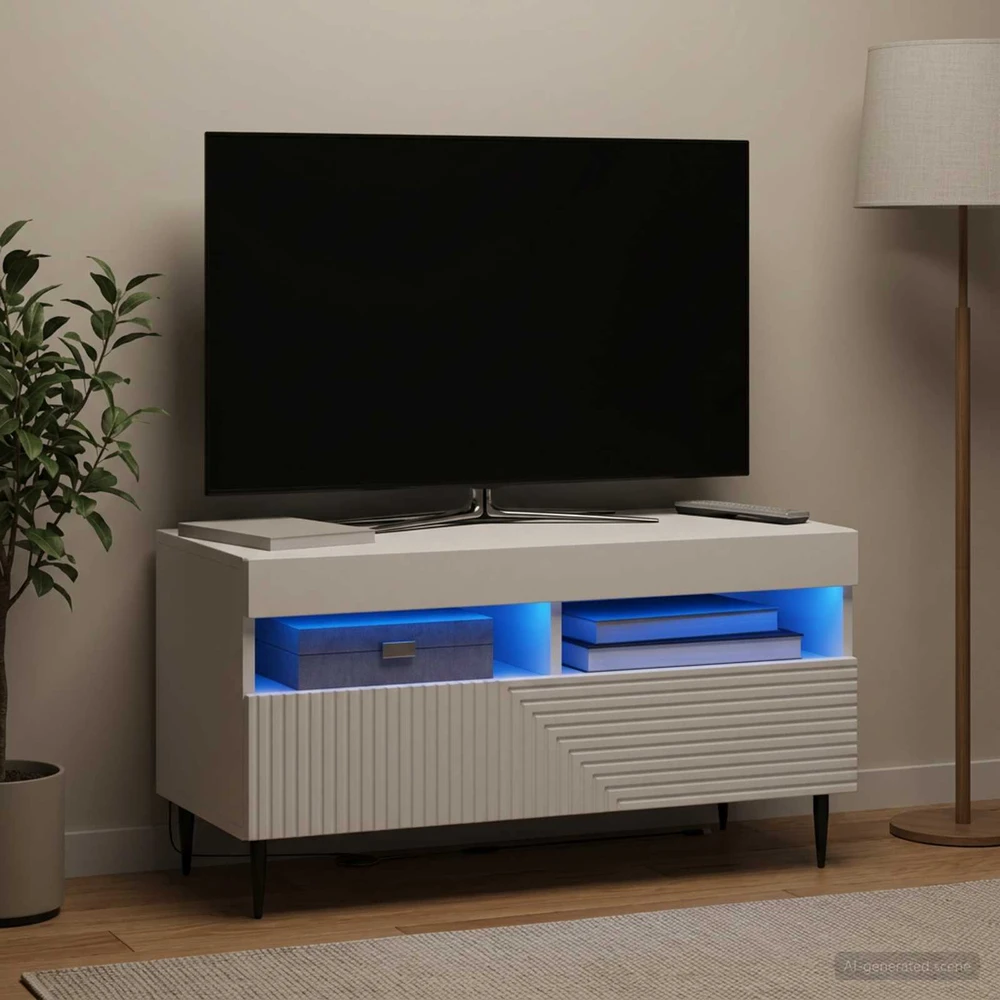 TV staliukas LED televizoriaus spintelė Balta Apdirbta mediena
