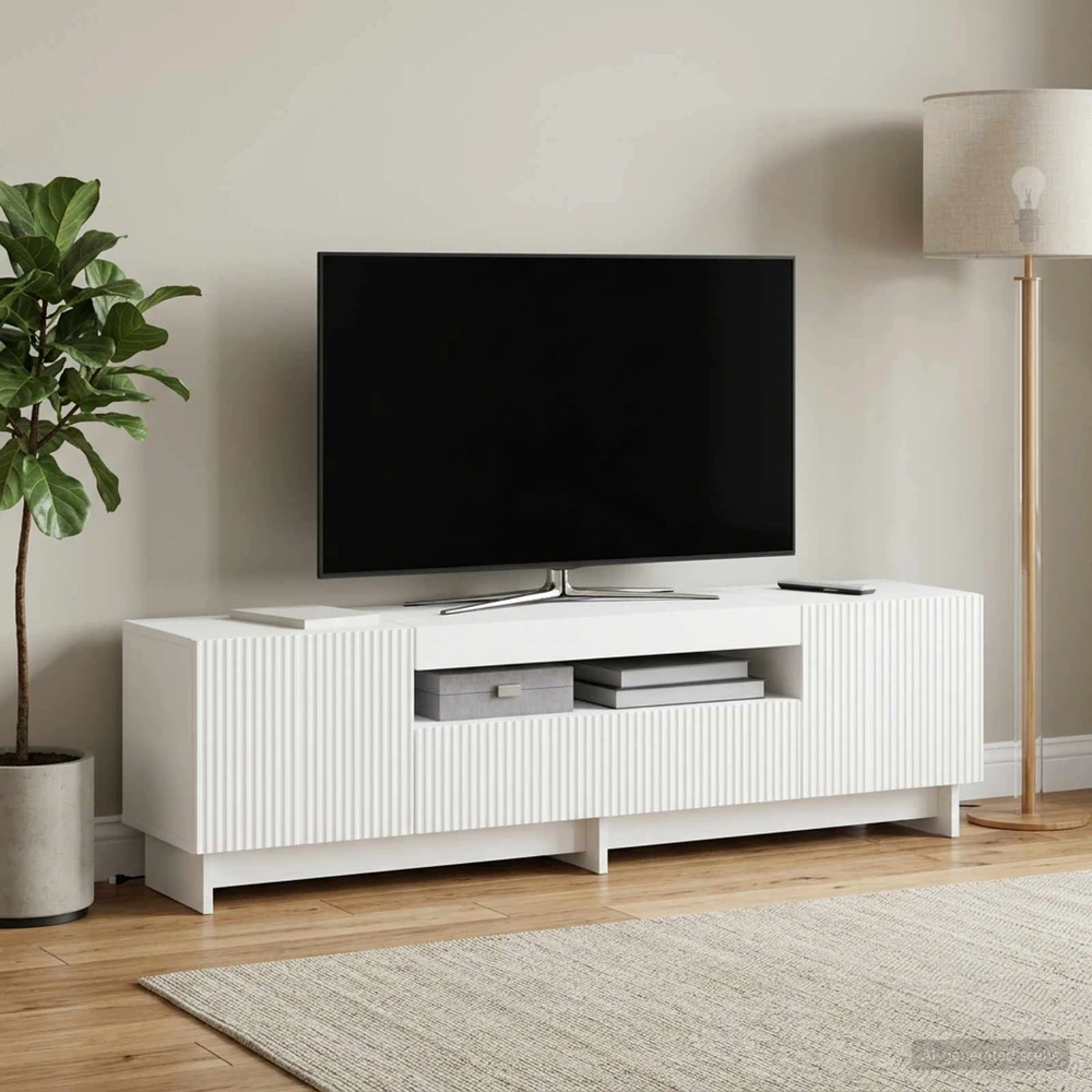 TV staliukas LED televizoriaus spintelė Balta Apdirbta mediena