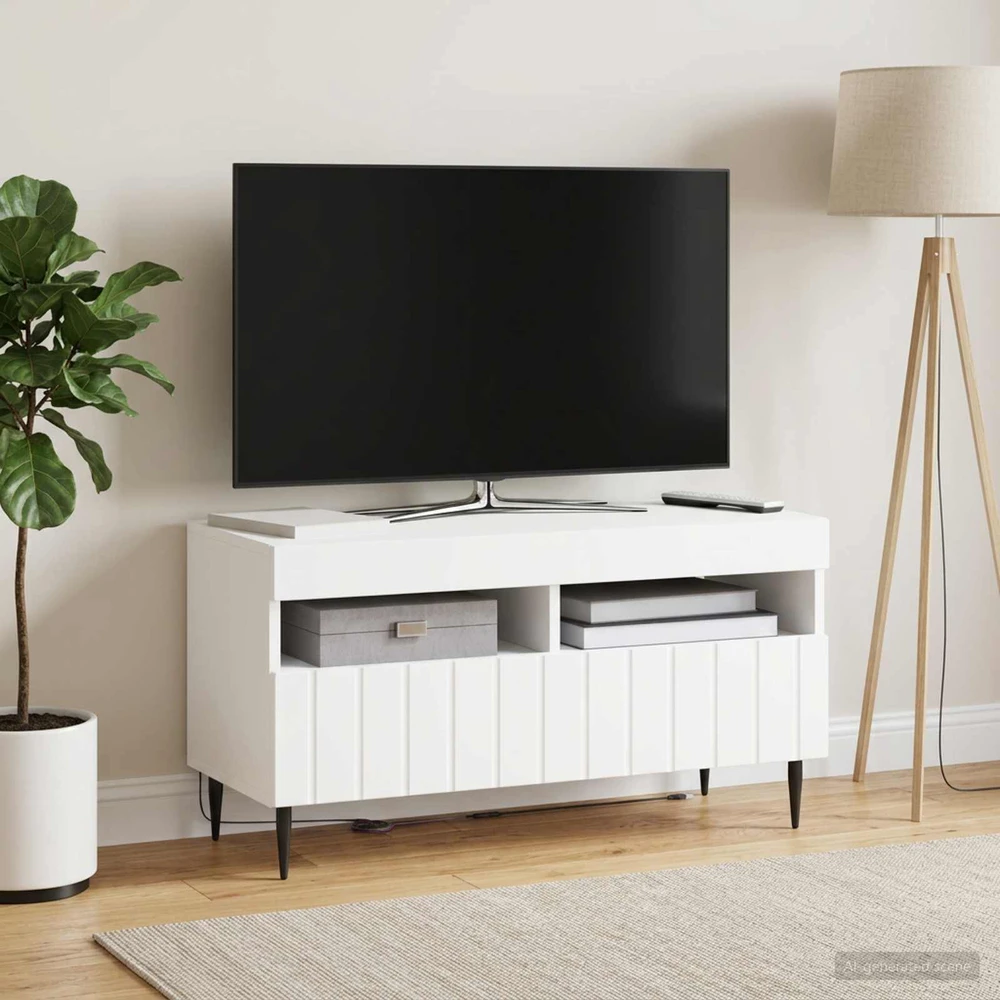 TV staliukas LED televizoriaus spintelė Balta Apdirbta mediena